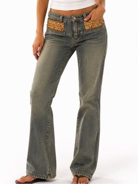 Vintage Express Y2K Embellished Bootcut Jeans with Sequins